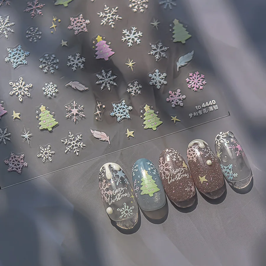 

1pcs 5D Christmas Tree Nail Art Stickers Kawaii Snowman Snowflake Self-adhesive Stickers For Nails DIY Nail Decoration Supplies