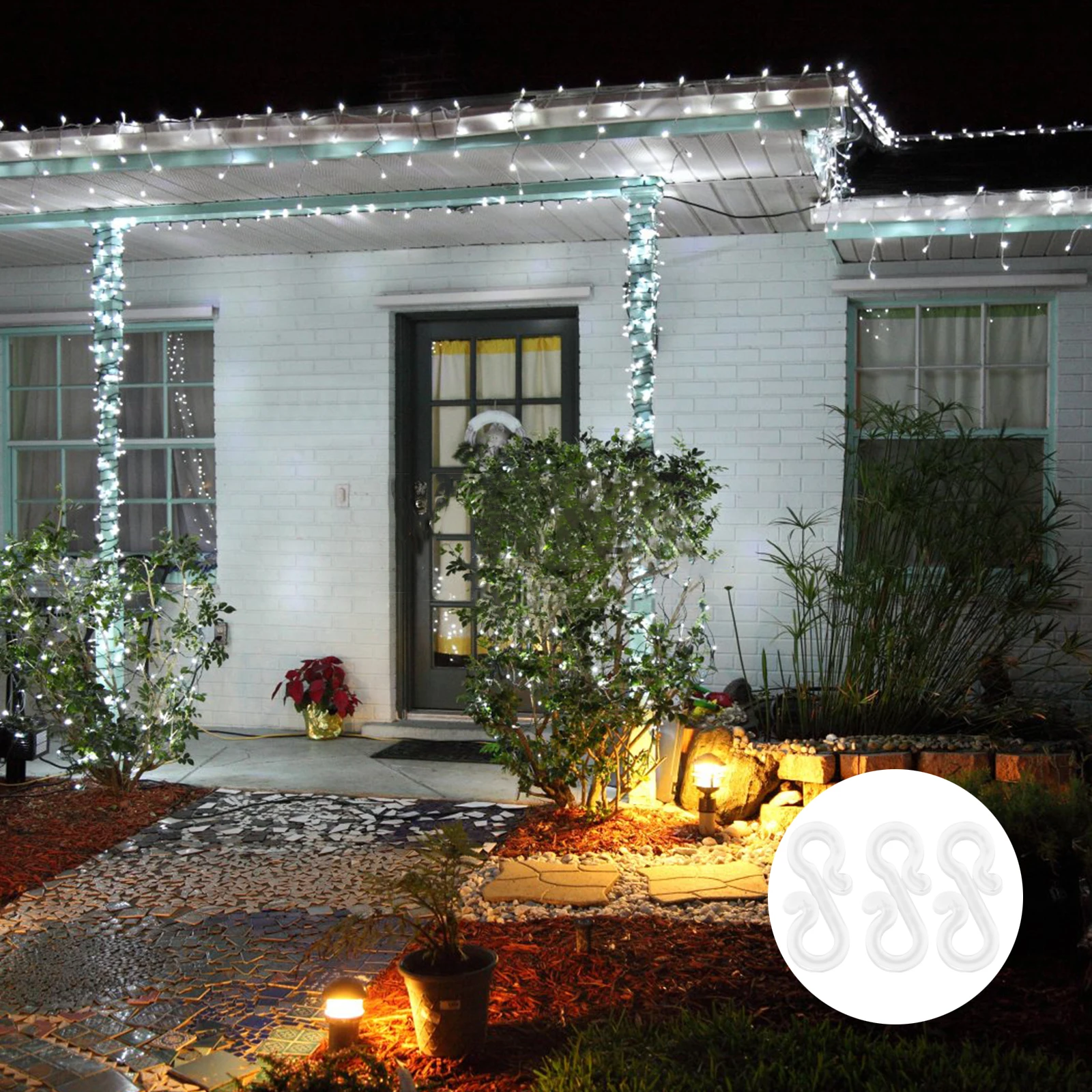 

48 Pcs Christmas Decorations Light Clip Fairy Hook Hooks Hanging outside Lights Gutter White