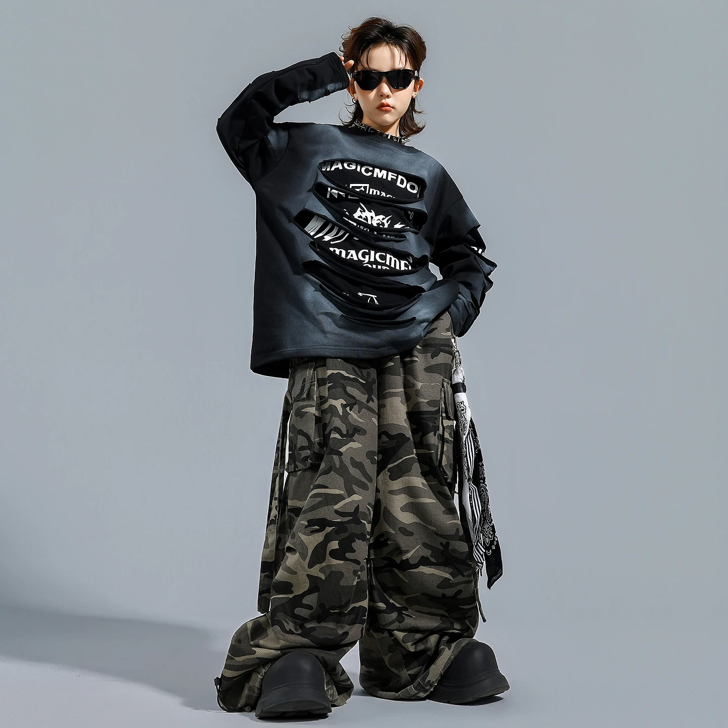 الأطفال الحديثة رقص الجاز أزياء مسرحية للفتيات بلوزات فضفاضة التمويه السراويل الشارع الشهير الفتيان الهيب هوب الملابس DQS21040