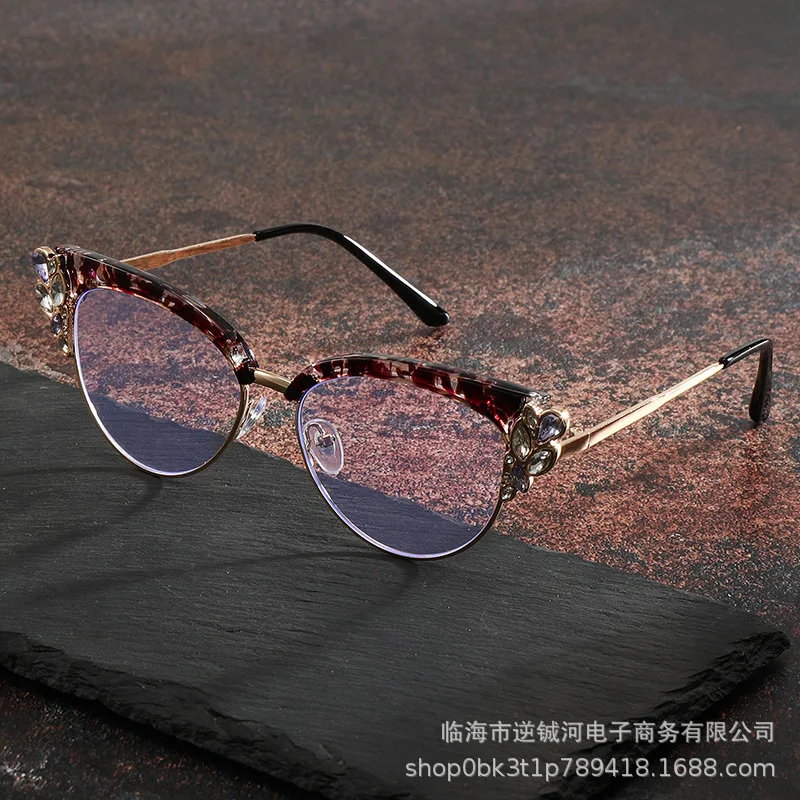 

New Korean Style Rhinestone Cat Eye Glasses, Luxury Blue Light Blocking Eyewear for Women, Fashion Daily Decor Spectacles