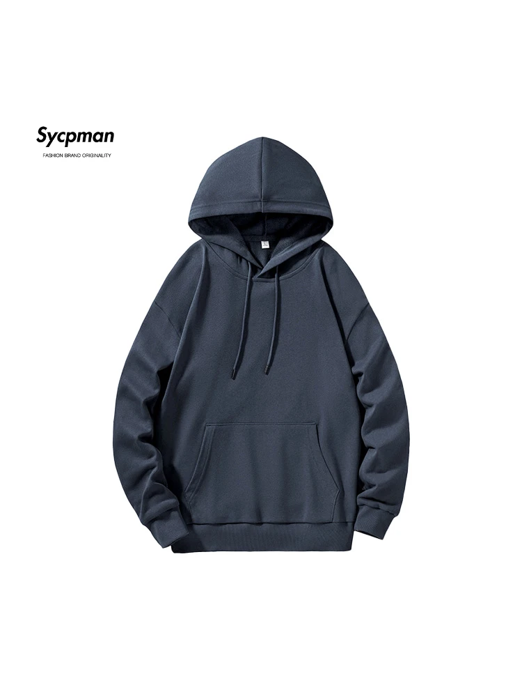 Sycpman Solid Terry Knitted Hoodie for Men Spring and Autumn Loose Casual Pullover Couple Hoodies Streetwear