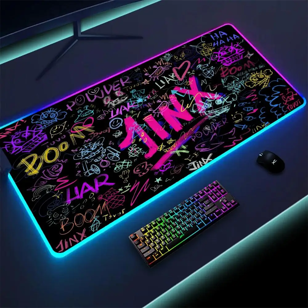 

Arcane Jinx LOL Коврик для мыши RGB Чехол для клавиатуры Красочный коврик для мыши со светодиодной подсветкой Килимок для мыши для киберспорта Компьютерный геймер Светящийся длинный настольный коврик