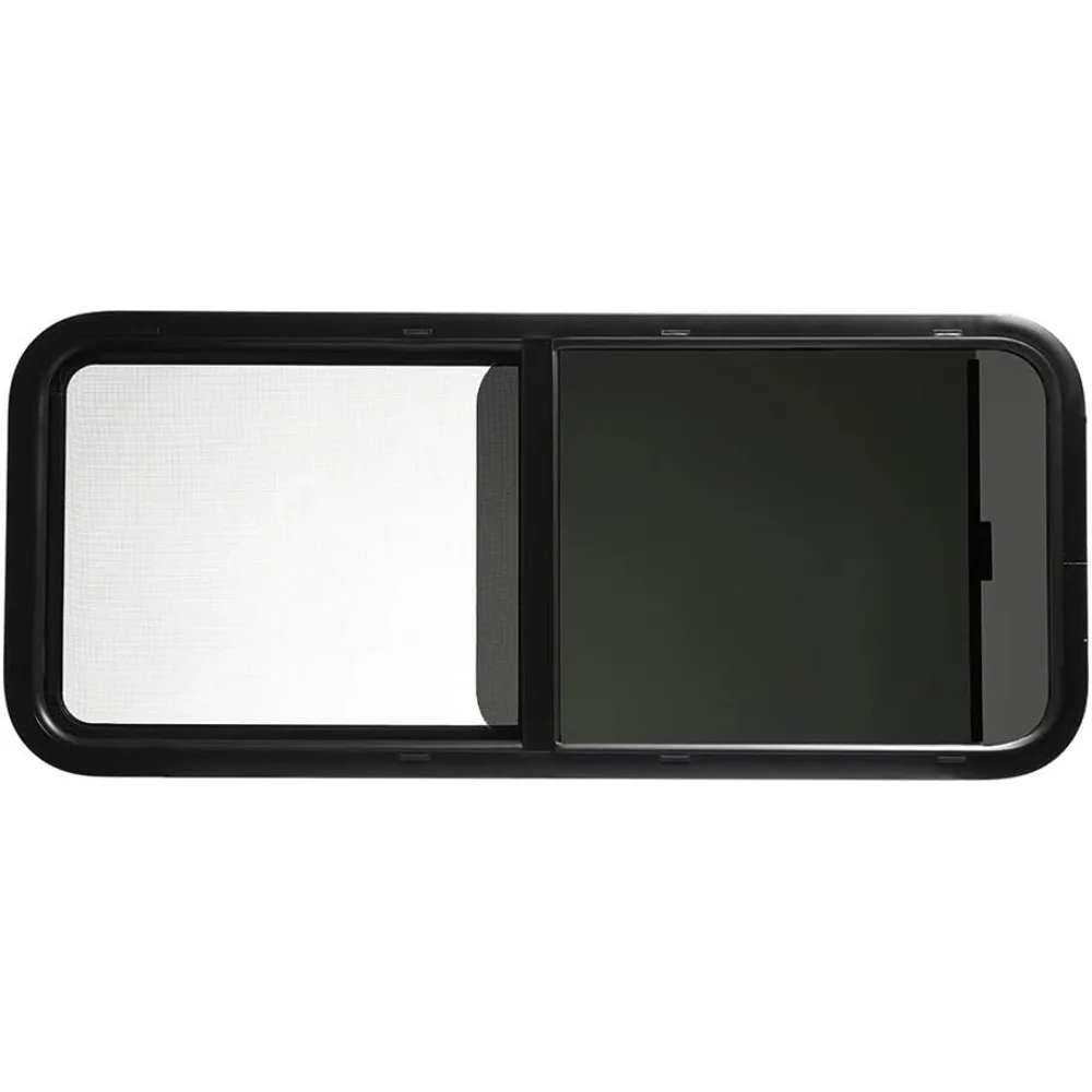 نافذة RV منزلقة أفقية 48 × 22 مع مجموعة أدوات التشذيب - أسود