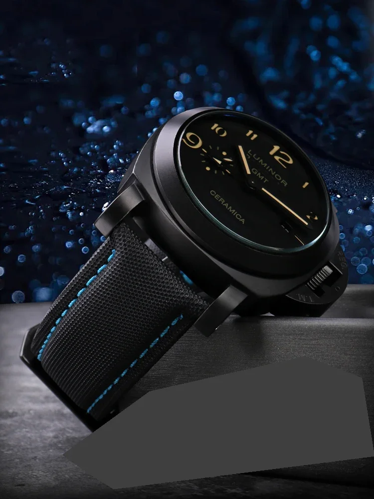 22 مللي متر 24 مللي متر 26 مللي متر النايلون الملمس الجلود حزام الساعات لبانيراي PAM01661 441 مارينا حزام ساعة اليد الأسود الأزرق خط ساعة اكسسوارات #4