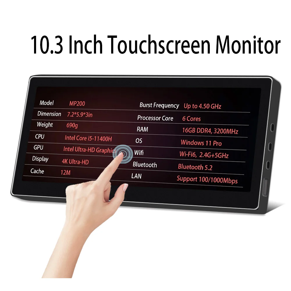 Portable Monitor TouchScreen 10.3 Inch 1920*720 Long Bar Monitor IPS Dual Speakers HDMI Type-C for Mac Laptop, PC,Switch, Phone