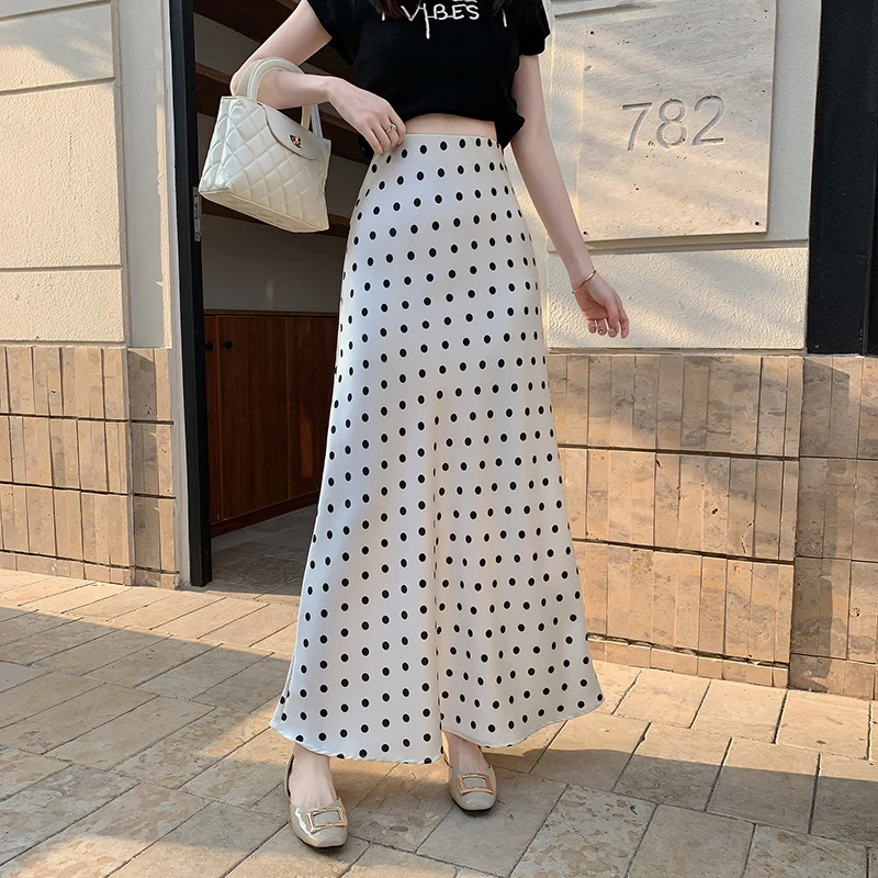 

Fashion Women High Waist Polka Dot Satin Fishtail Skirts Summer Elegant Hip Wrap Slim Fit Mermaid Skirt Female