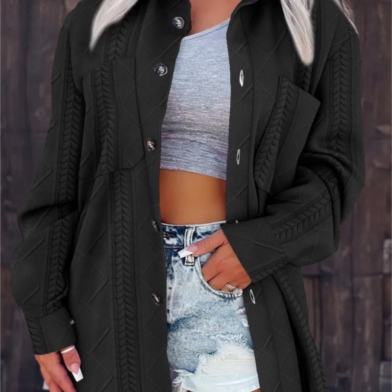 

Вязаный жакет однотонного цвета с пуговицами и карманами, повседневный, осенне-зимний, простой и стильный