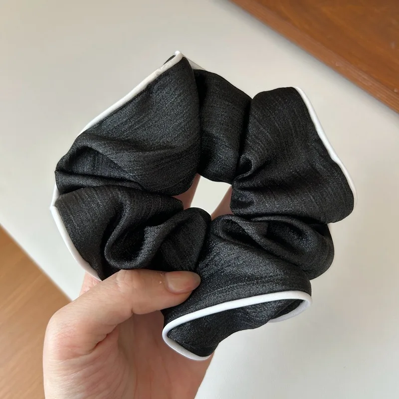 Korea Elegante Große Scrunchie Für Frauen weiß Satin haargummi Mädchen elastische Haar gummibänder schwarz haar seil zubehör – Detail 10