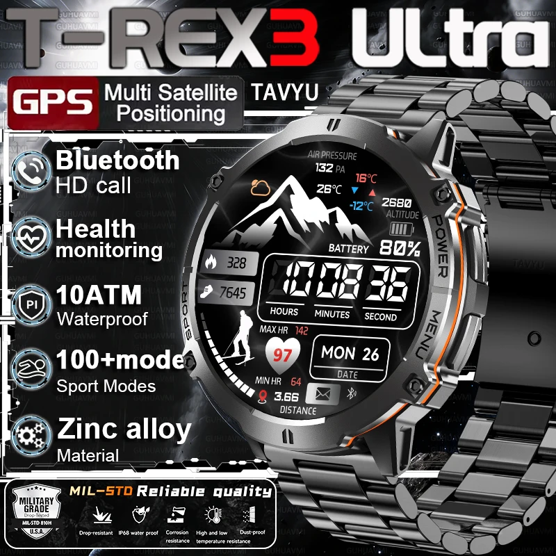 

T-REX3 Ultra 1.73 inches Smart Watch Military Grade Durability 1000mah Battery HD Call 10ATM Waterproof Compass Sport Watch Men
