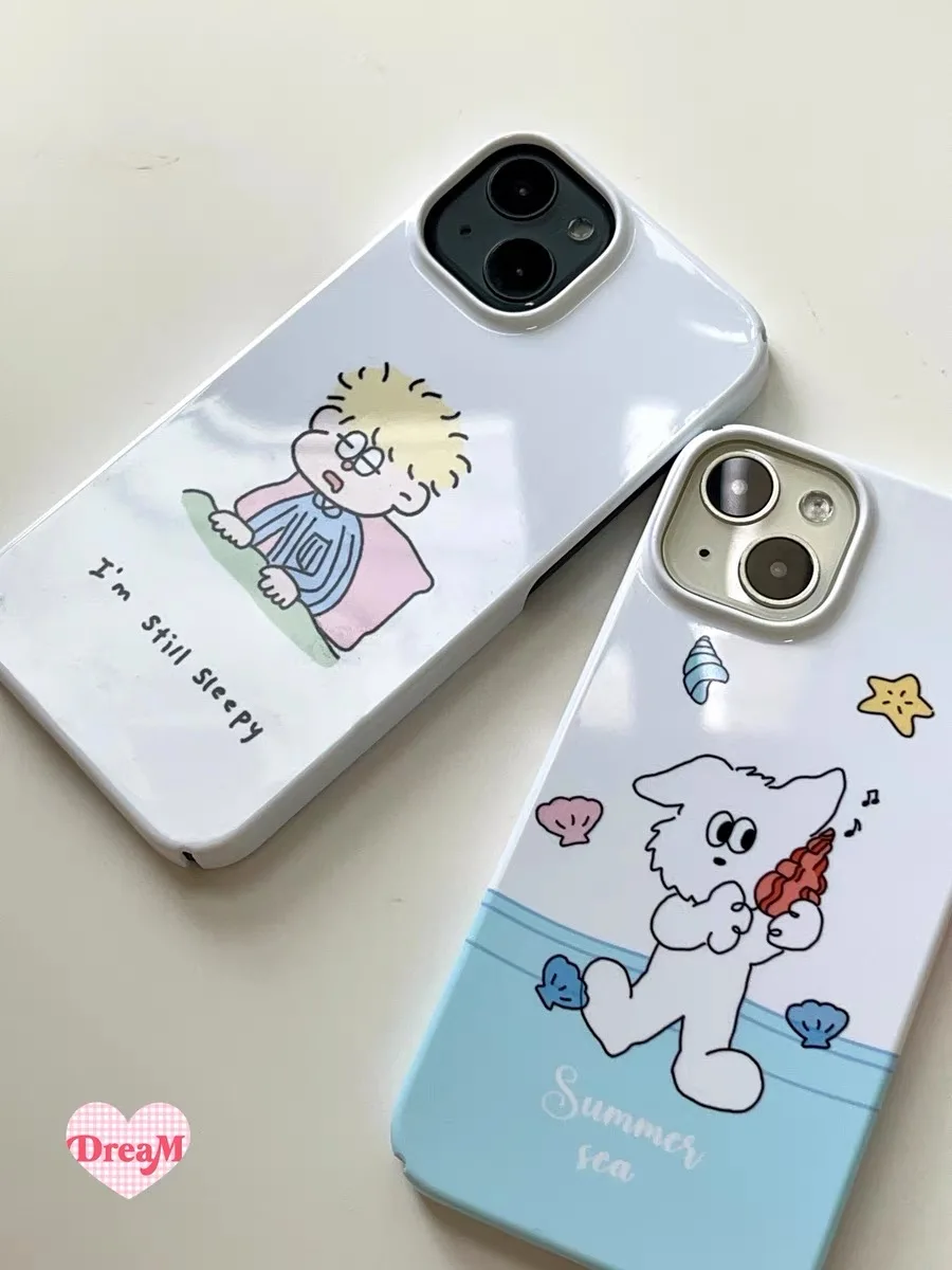 ins Korean Trapped curly haired boy cartoon Case for iPhone 15 14 13 Pro Max 12 11 Pro Plus Shockproof Ultra Thin Cover