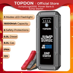 Topdon 2000a ir para iniciantes power bank 12v carro dispositivo de partida 16000mah bateria saltar partida para impulsionador do carro js2000