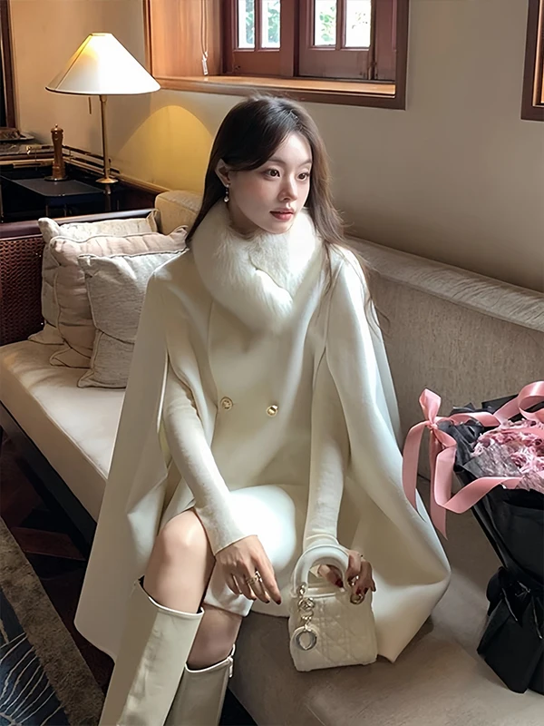 

Double-Sided Fur Collar ort Woolen Coat Women's Faion 2025 Winter Warm Straight Cut Sle Casual Leisure Home Wear
