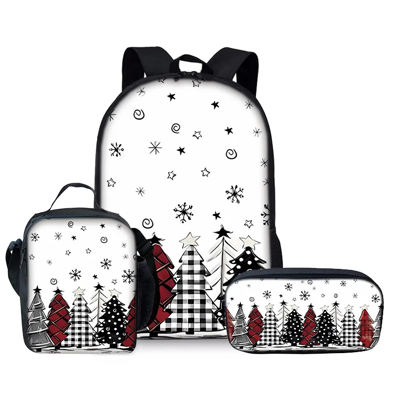 الكرتون شعبية الجدة عيد الميلاد 3D طباعة 3 قطعة/المجموعة طالب الحقائب المدرسية كمبيوتر محمول Daypack حقيبة الظهر Crossbody الغداء حقيبة مقلمة #5