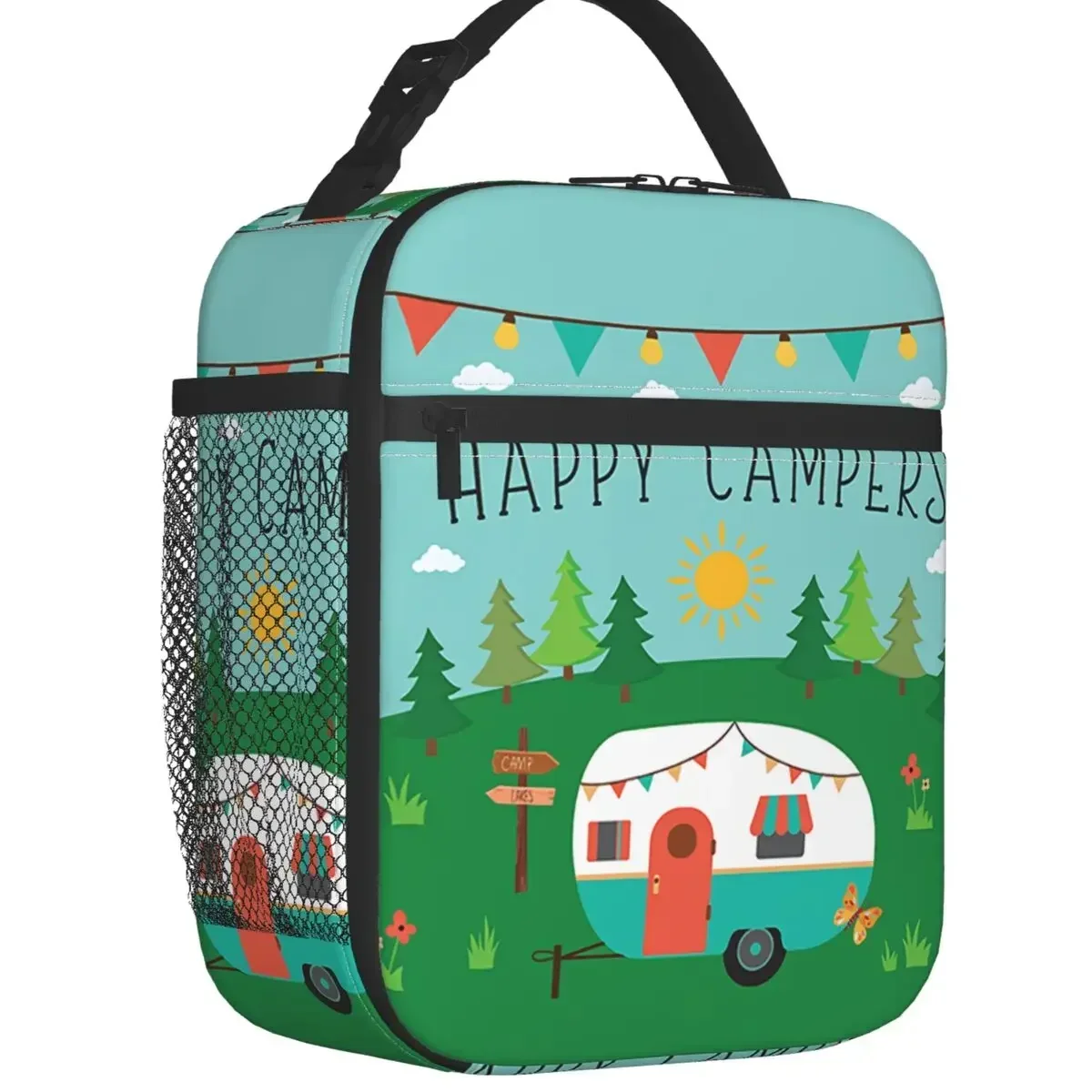 

Adventure Camper Happy Camp Insulated Lunch Bag Women Portable Cartoon RV Van Life Cooler Thermal Bento Box Kids School Children