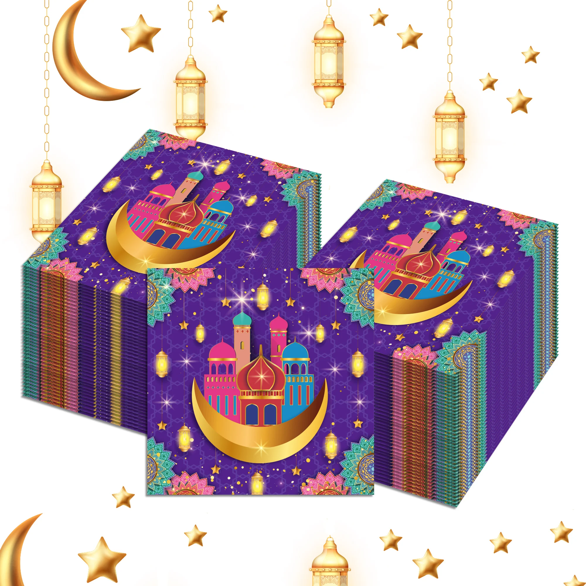 Eid Ramadan Mubarak Party Einweggeschirr Sets Islamischer Muslim Eid-ul-fitr Mond Stern Festival Party Teller Servietten Liefert – Detail 7