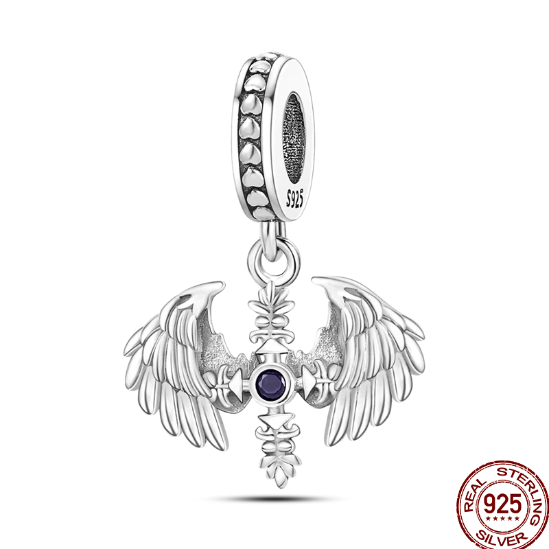 New 925 Shiny Zircon Sterling Silver Religious Angel Cross Series Beads Suitable For 3MM Original Bracelet Diy