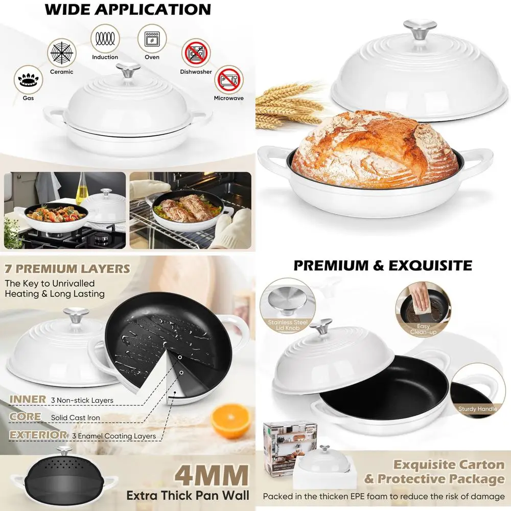 

Enameled Cast Iron Dutch Oven, 5.5 QT, for Sourdough Baking, Heavy Duty Handles, Non-Stick, Oven-safe up to 500°F, White