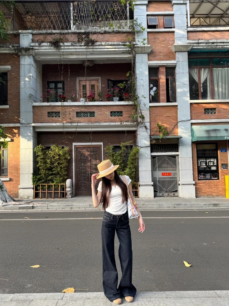 

Свободные комфортные широкие джинсы из ледяного шелка для женщин, летние, прямые, повседневные, в пол, для отдыха