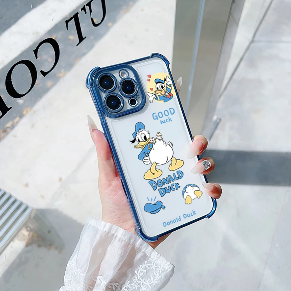 MINISO D-Donald Duck Phone Case For Samsung S23 S24 S25 A54 A55 ULTRA PLUS FE Electroplate Four Corner Anti-drop Color Cover