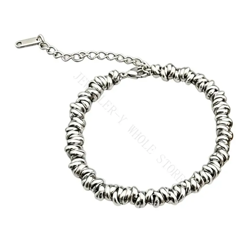 R7UF Stainless Steel Wrist Bracelet with Textured Chain Detail for Outfits
