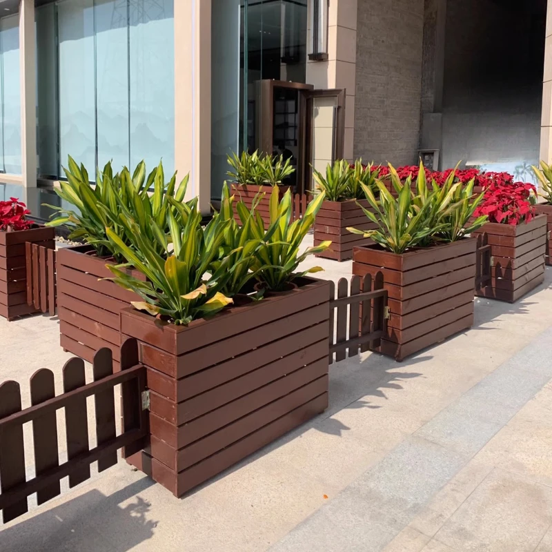 

Anti-corrosive wood flower box Outdoor planting box Thickened solid wood large flower groove rectangular finished product