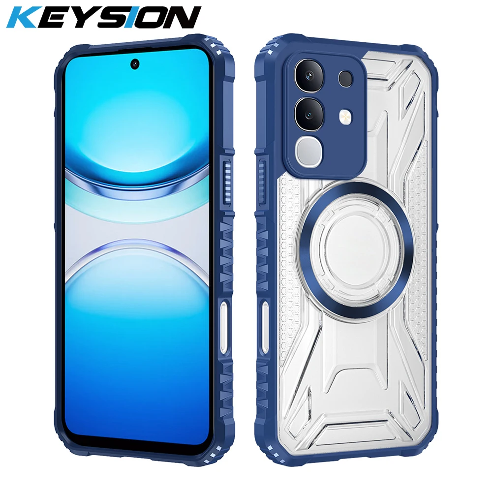 

KEYSION Heavy Duty Shockproof Case for Realme C85 Soft Silicone+PC Transparent Magnetic Phone Back Cover for OPPO Realme C85 5G