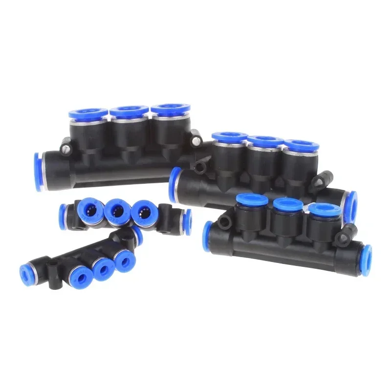 PK Type Plastic Pneumatic Quick Connector, 5-Way Push-In Fitting for Soft PU Air or Water Hose, 4mm 6mm 8mm 10mm 12mm