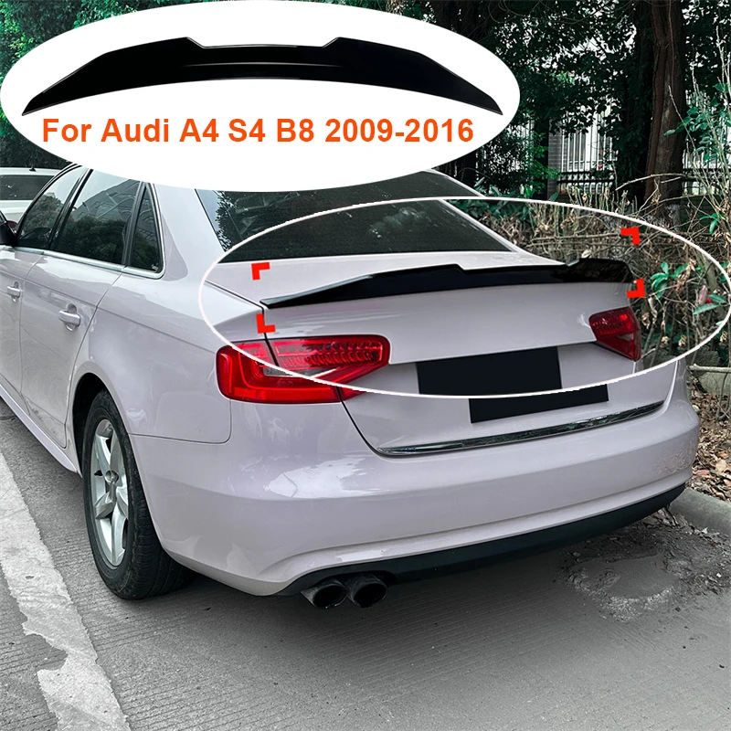 

For Audi A4 S4 B8 2009-2016 Rear Trunk Top Boot Spoiler Wing Roof Spoilers Glossy Tail Tailgate Splitter Lip HIGH KICK DUCKBILL
