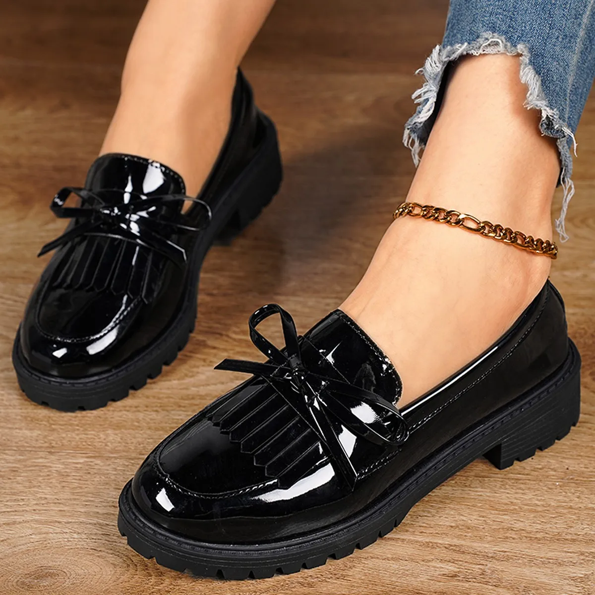 

2026 Loafers for Women Platform PU Leather Casual Shoes Woman Spring New Comfort Tassel Slip on Flats Single-shoe