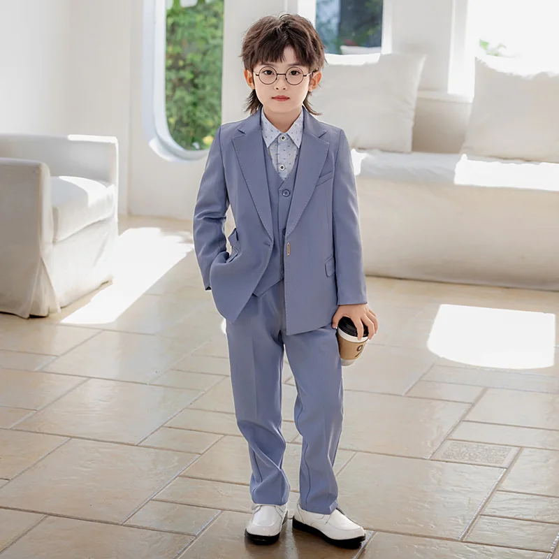 Autumn Kids Boys Wedding Suits Outfit British Style Children Boys Elegant Tuxedo Waistcoat Pant 3/4PCS Set Kids Photo Shot Oufit