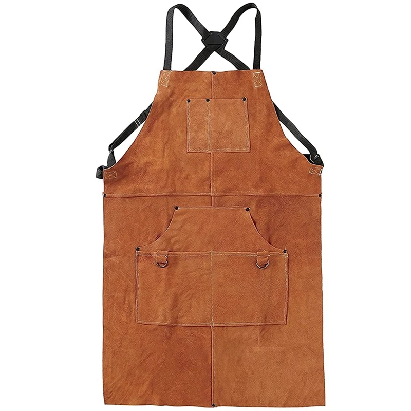 Leather Work Shop Apron With 6 Tool Pockets Heat&Flame Resistant Heavy Duty Welding Apron,24X36inch,Adjustable M To XXL