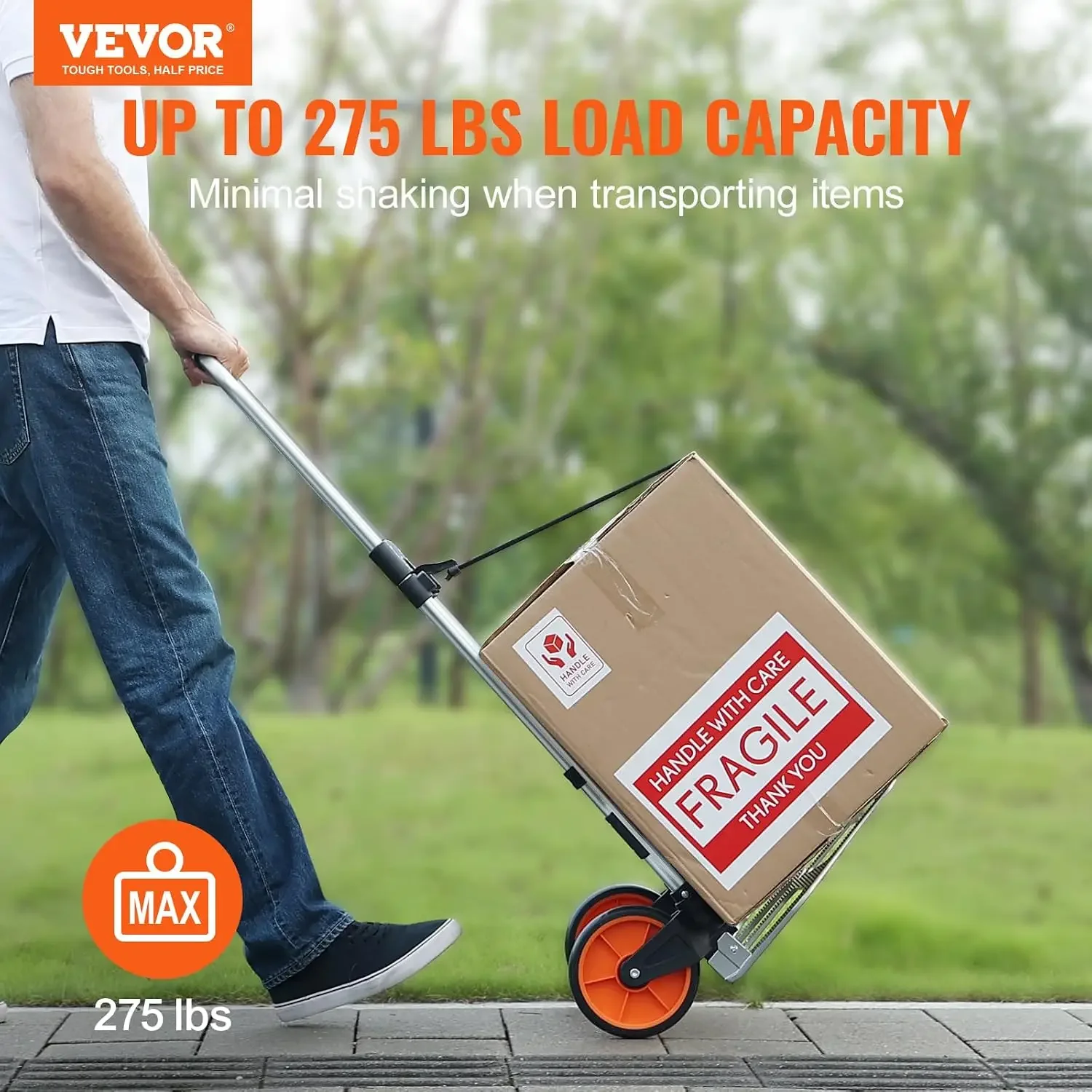 Folding Hand Truck and Dolly, 275 Lbs Capacity, Aluminum Foldable Cart, Heavy-Duty Luggage Trolley Cart with Telescoping Handle