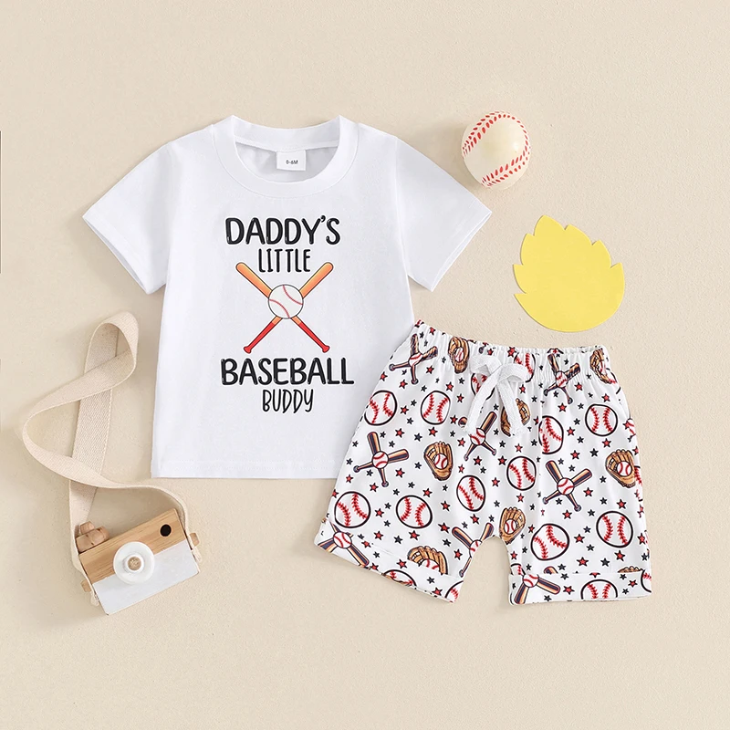 

Toddler Baby Boy Girl Summer Clothes 2 Piece Baseball Outfit Short Sleeve Crewneck T-shirt Tops And Shorts Sets