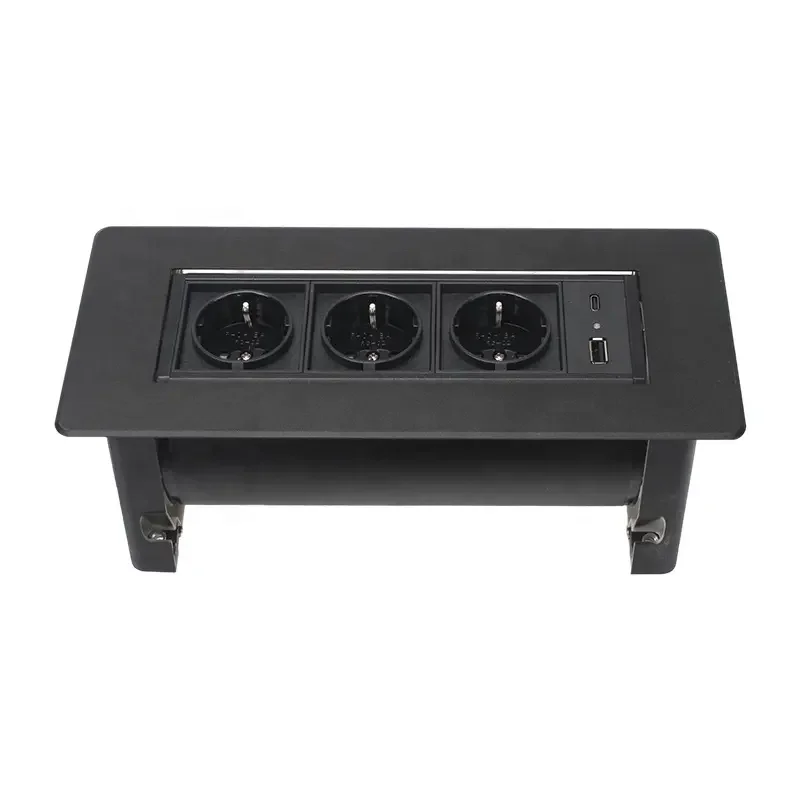 EU power outlet All Aluminum alloy Manual flip up rotation conference table USB-C socket /Office desk flip up  power grommet