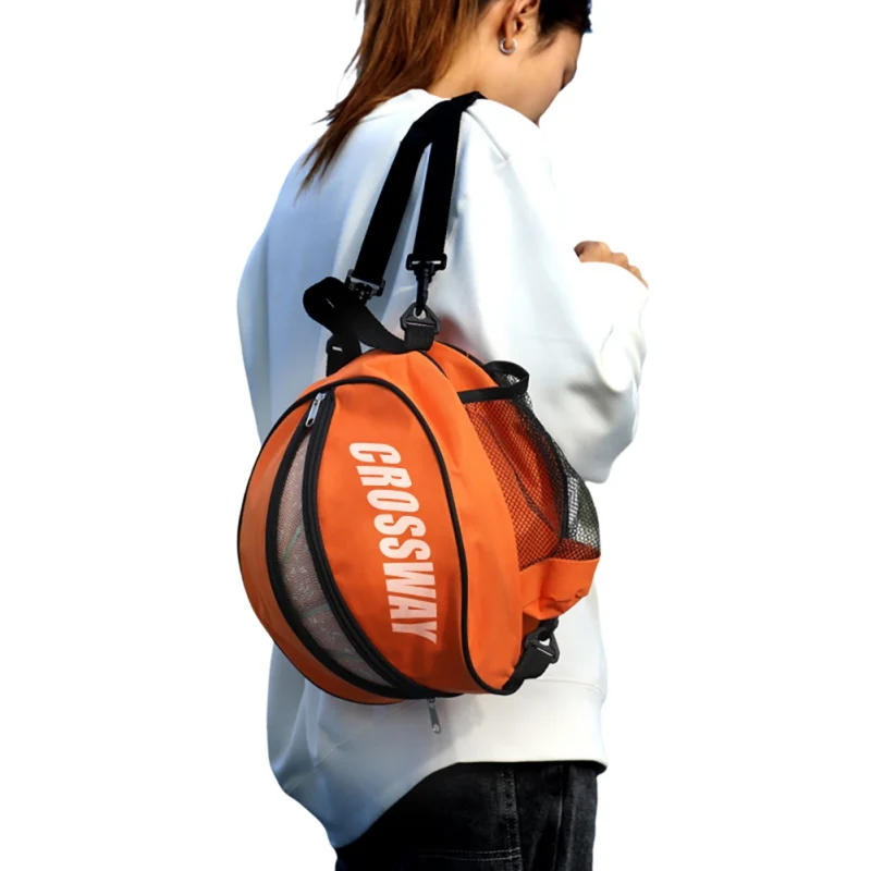 Basketball Sports Ball Bag Volleyball Softball Shoulder Strap 2 Side Mesh Pockets Round Shape Soccer Shoulder Holder Carrier