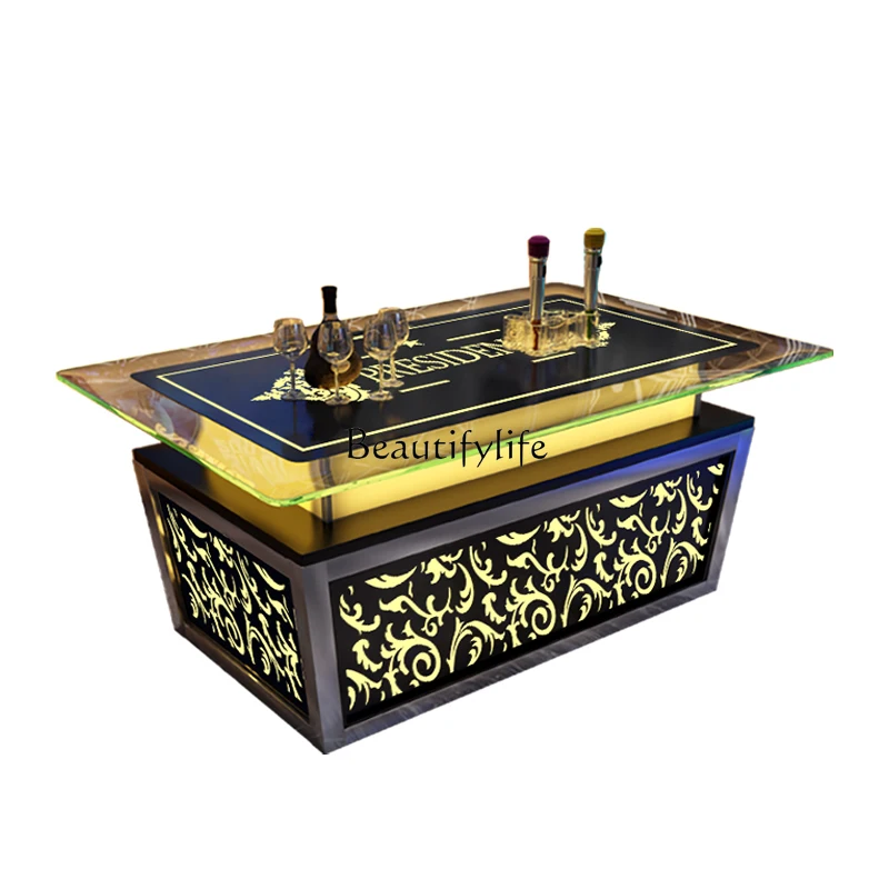 

KTV coffee table bar table stainless steel tempered glass luminous table customization