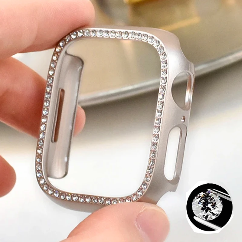 

Чехол с бриллиантовой отделкой для Apple Watch 11, 10, 9, 8, 7, SE, 6, 46 мм, 42 мм, 45 мм, 41 мм, 44/40 мм, с блестками, ажурный, защитный бампер