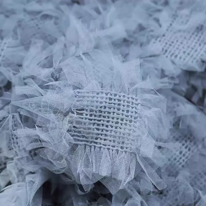 Tassel and Embroidery Designer Fabric Sew Dress Fashion Fabric Creative Modeling Feather Mesh Fabric By The Meter