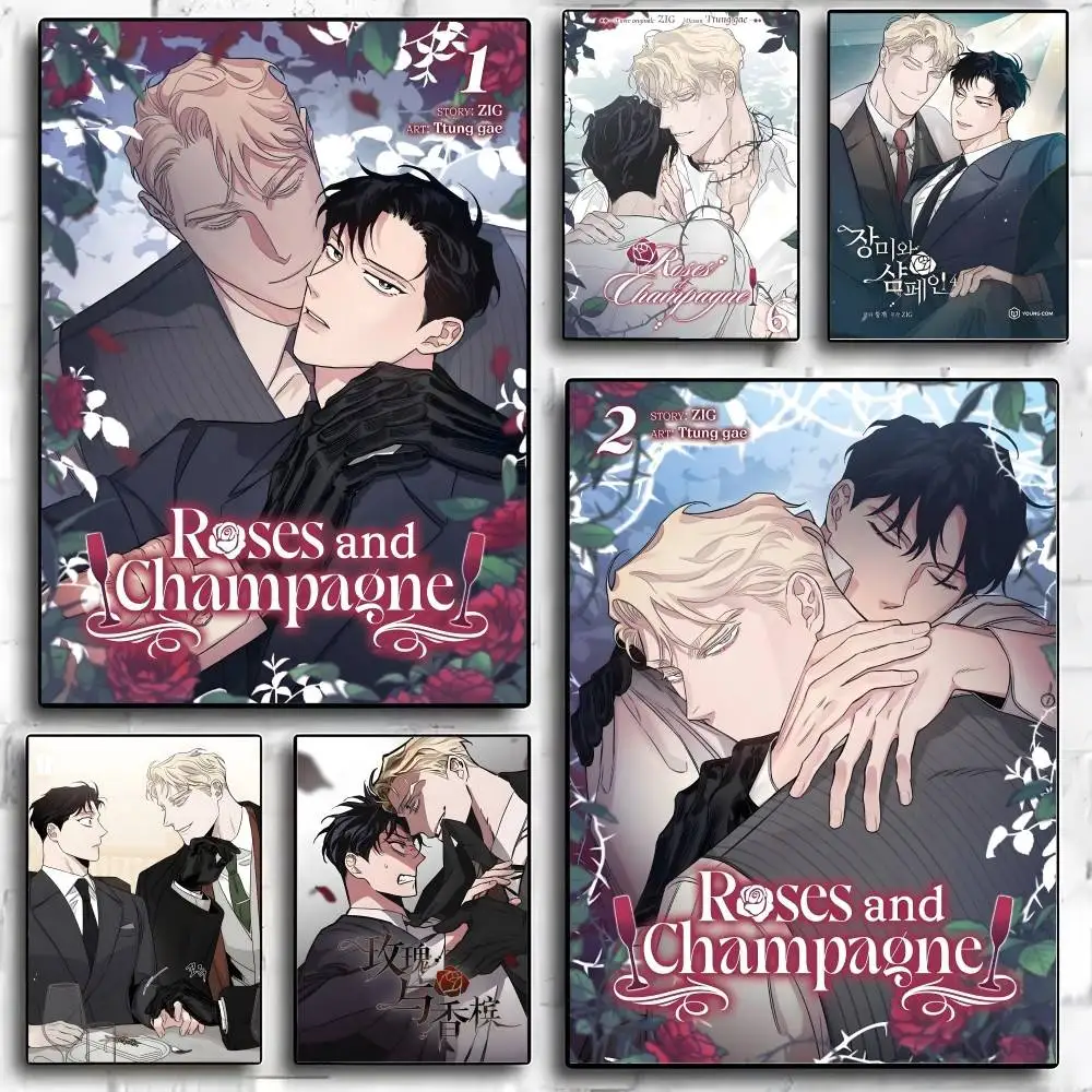 Anime R-Roses And Champagne Poster High-Quality Aesthetic Wall Painting Stickers For Dormitory And Living Room Decor