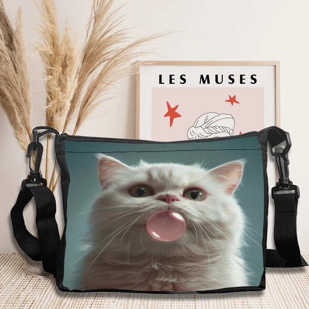 

Chubby Cat Cute Blowing Bubble Gum Women's Handbag Large Capacity Creative Pattern Fashionable Multifunctional Shoulder Bag 6.17