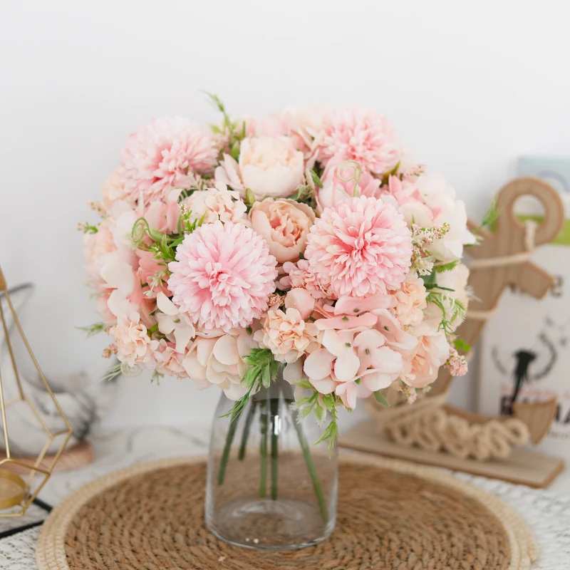 Künstliche Blume Pfingstrose Hybrid Blumenstrauß Faux Hortensie Braut Handstrauß Hochzeit Home Room Decor Weihnachtsfeier Arrangement – Detail 3