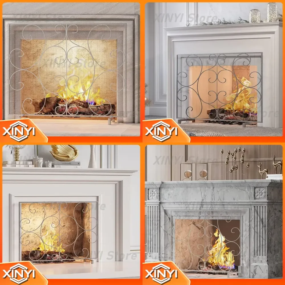for Simple Modern Wrought Iron Floor Fireplace Folding Screen Living Room Heater with Mesh Fence Decorative Partition
