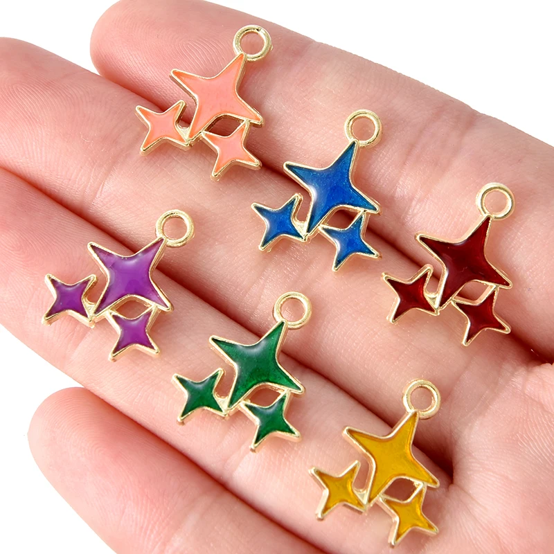 10PCS 17*14mm 6 Color Alloy Metal Drop Oil mother child Stars Charms KC Gold Pendant For DIY earrings Necklace Jewelry Making