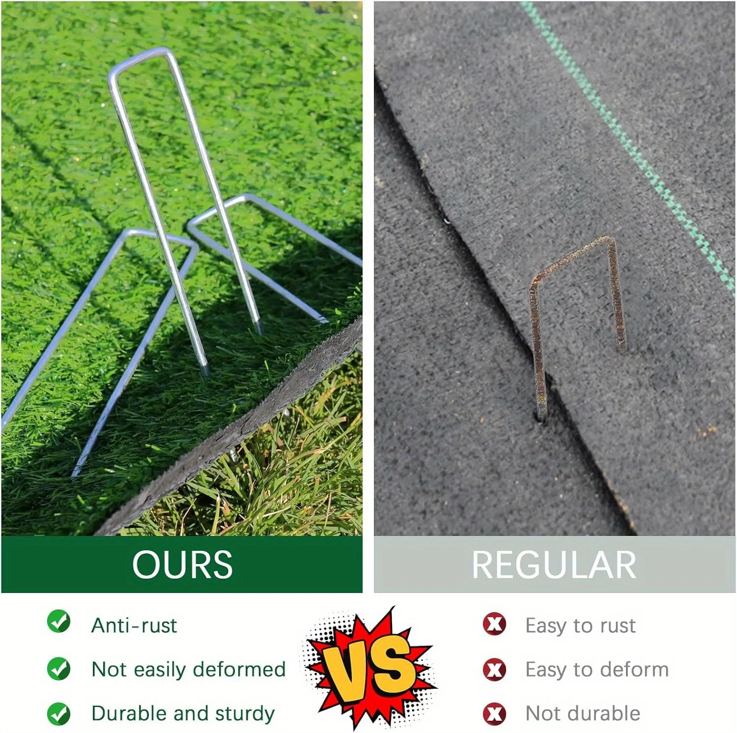 20Pcs Heavy Duty Galvanized Steel U-Shaped Ground Stakes, Rustproof Landscape Securing Pegs for Camping Tent, Weed Barrier, Arti