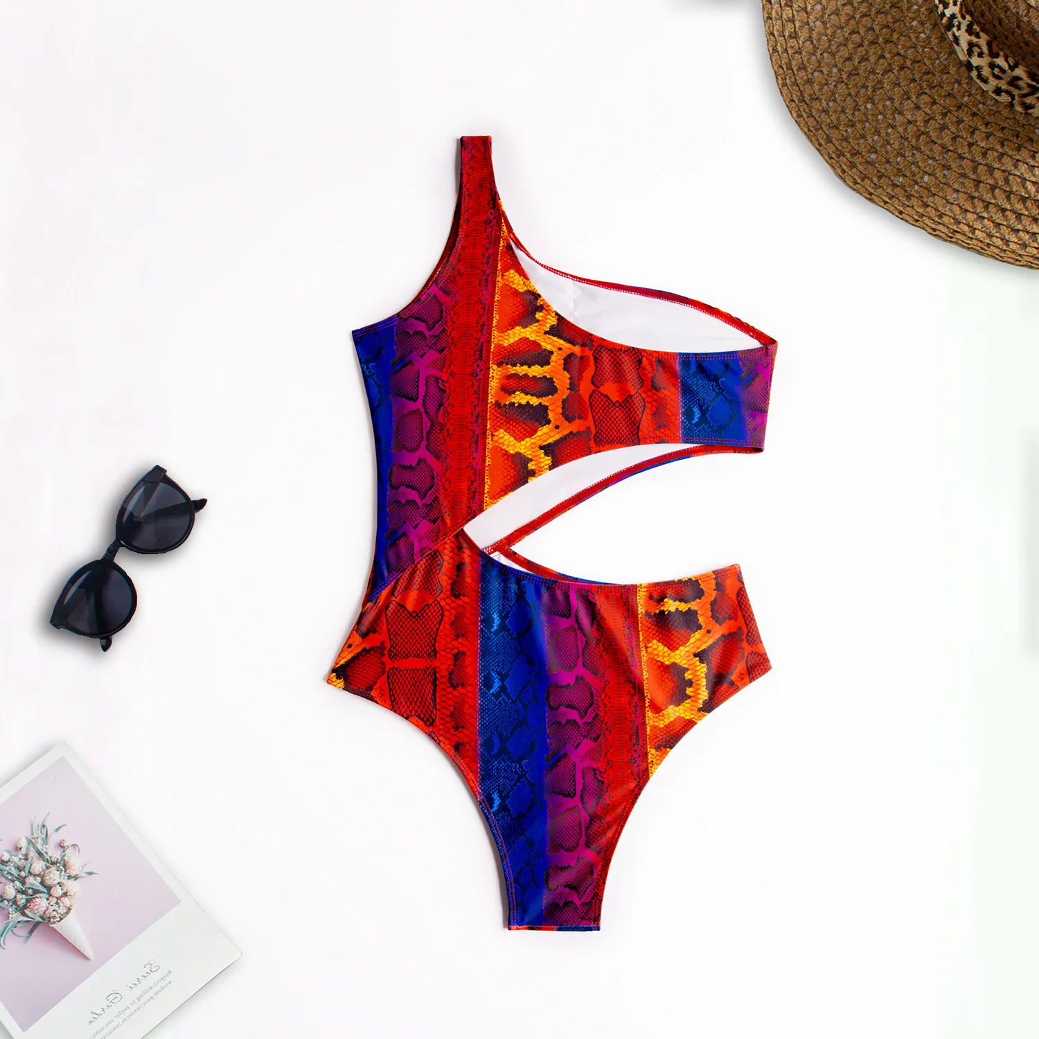 African Print One Piece Swimsuit Swimwear Women Cut Out Bodysuit Beach One Shoulder Monokini Maillot De Bain Femme 2022 Summer