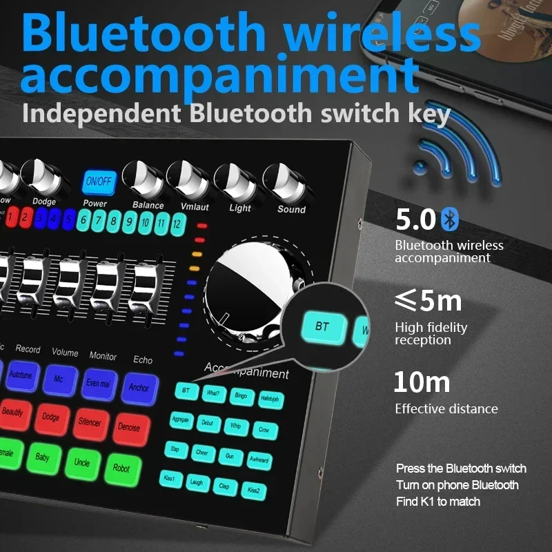 

K1 Live Sound Card Портативная Интернет-трансляция знаменитостей Специальное звуковое оборудование Универсальное для записи музыки Караоке Пение