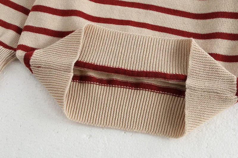 Klassisches Frühlings-Baby-Sweatshirt mit Schulterschnalle, 0–3 Jahre, gestreifter Strickpullover für Kleinkinder, Mädchen und Jungen, lockere Basis, Tops, Pullover – Detail 9
