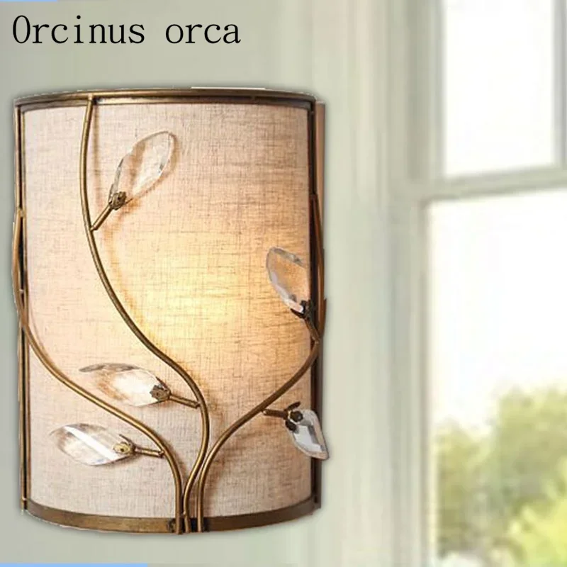 

Nordic country modern simple fabric wall lamp living room bedroom study pastoral romantic creative crystal wall lamp