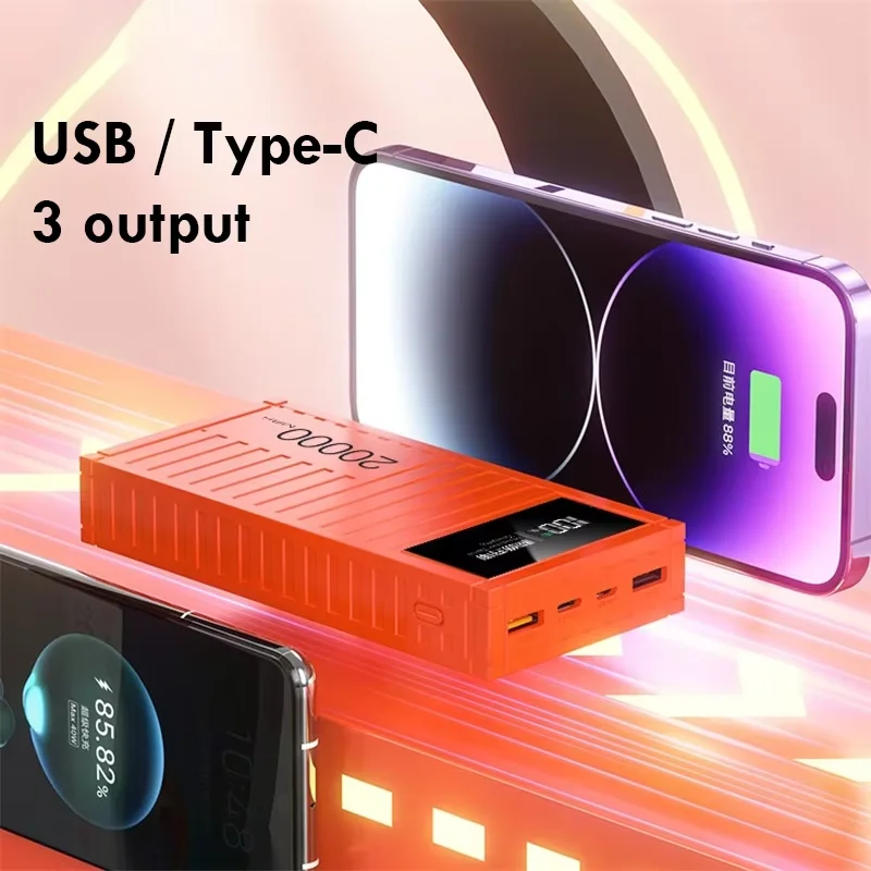 New Portable Power Bank 20000mAh 66W Large Capacity USB C PD22W Two-way Fast Charging Powerbank For iPhone Xiaomi Samsung