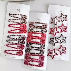 8pcs Leopard Print Hair Clips for Women Girls Geometric Cute Star BB Clips Bangs Hairpins Y2K Clips Headdress Hair Accessories